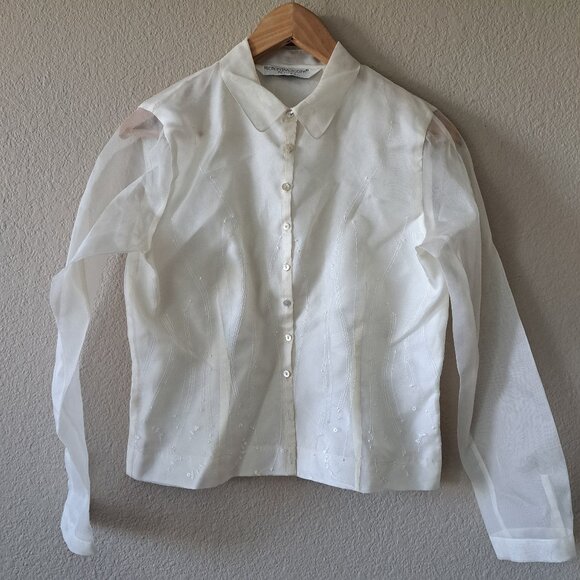 ❤️Richard Malcom Petites 90s Vintage Chich Ivory Button Down Blouse  PM - Picture 1 of 8